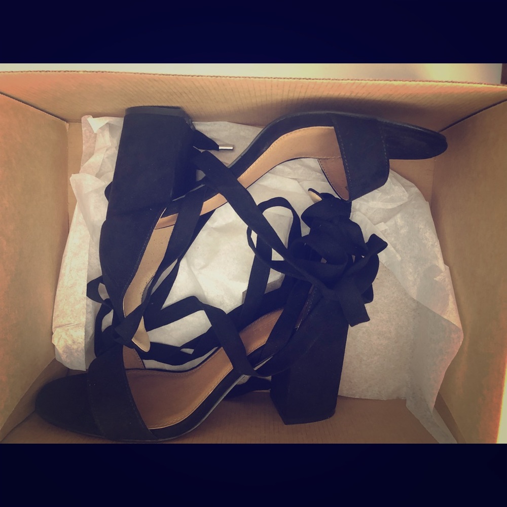 Black ASOS Howling Wide fit Tie Leg Heeled Sandals